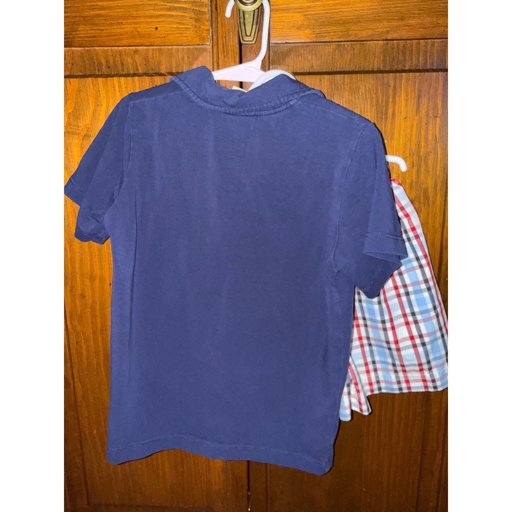 Stitchy Fish Boys Navy Blue Polo and Plaid Shorts 2-Piece Set Size 5 Cotton - Picture 2 of 5